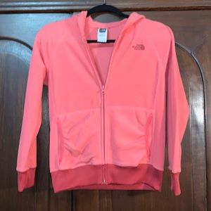 North Face coral pink zip hoodie size girls L